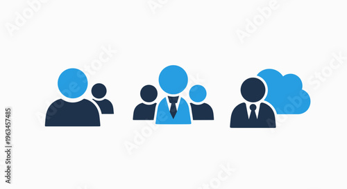 Abstract business people icons representing teamwork, collaboration, and cloud technology in a modern flat design style