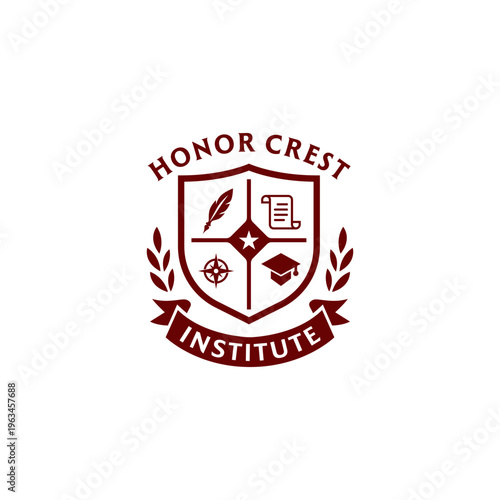 Elegant crest logo in maroon. Ideal for academic institutions, honor societies, universities, and organizations seeking a classic, distinguished emblem.
