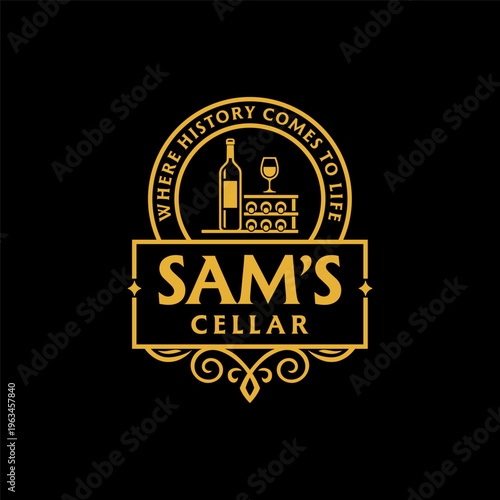 Design perfect for wine businesses. Features a wine bottle illustration in sams cellar theme. Ideal for branding, packaging, and promotions.
