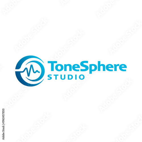 Tonesphere studio logo with waves in a circle. Suitable for branding in music, recording studios, sound design, or audio production.