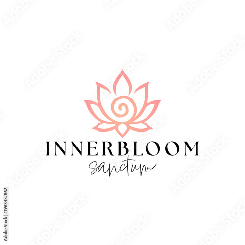 Innerbloom sanctum logo with peach lotus symbol, perfect for yoga studios, healing centers, spiritual blogs, wellness websites, and meditation spaces.