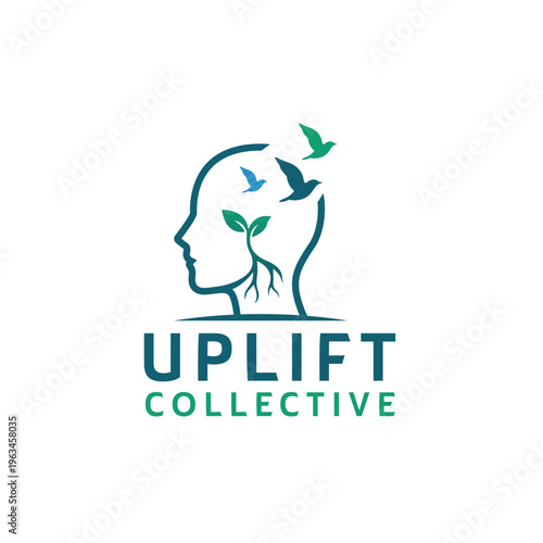 Head sprout symbolizing growth and potential, with the name uplift collective. Suitable for businesses, organizations, or projects promoting growth and community.