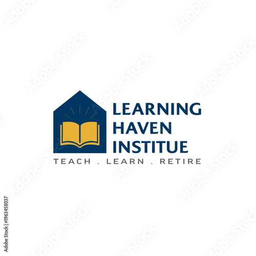 Design featuring a book under a roof with the text learning haven institutes. Perfect for educational, academic, or training institutions.