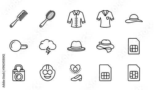 Modern Stylish Stroke Icons Pack – Fashion Accessories, Weather and SIM Card Outline Set