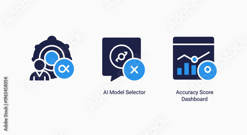 Data analysis, user management, and communication error icons showing rejected or denied access concepts