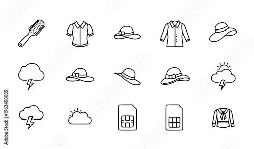 Minimal Stylish Line Icons Collection – Fashion, Weather and Technology Outline Symbols Set