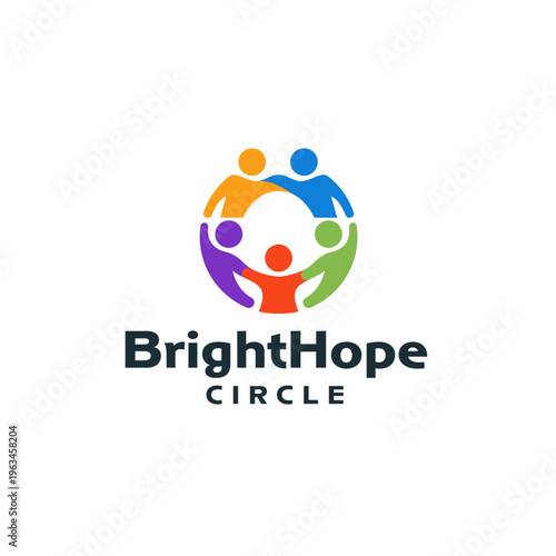 Brighthope circle logo with people in a circle. Suitable for community organizations, social groups, wellness centers, or teambuilding events.