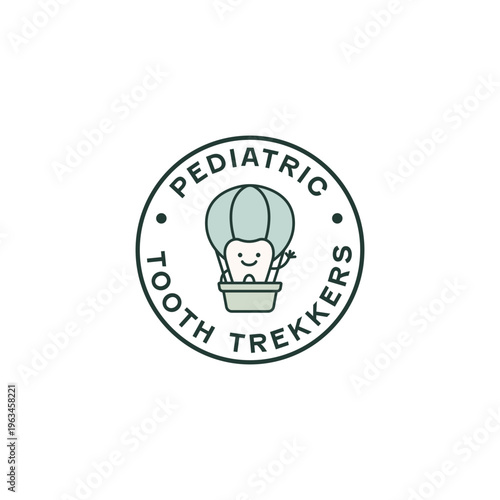 Happy tooth in a hot air balloon illustration for pediatric dental promotions. Ideal for pediatric dentistry brochures and websites.