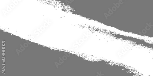 White dry brush stroke on grey background, abstract oil paint texture with rough edges for artistic design elements
