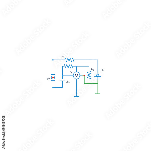 Electrical circuit diagram with voltmeter and resistor components