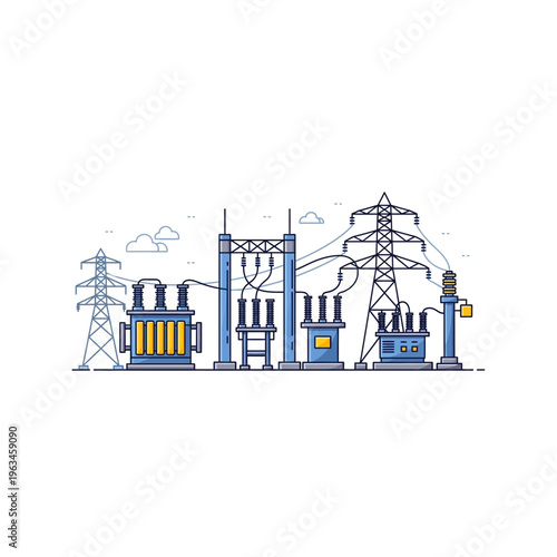 Electrical power substation infrastructure illustration