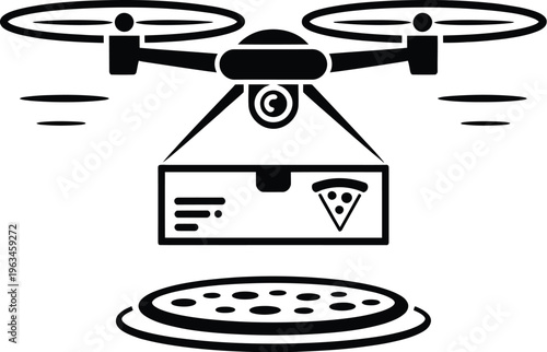 Drone delivering a pizza to a rooftop location using a mobile app interface Vector, illustration
