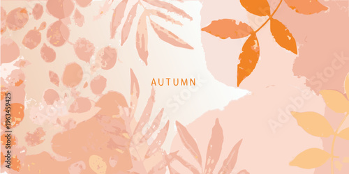 Abstract autumn foliage design with watercolor style and the word autumn