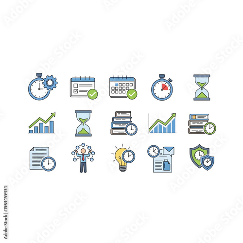 Business time management and productivity icon set for corporate use