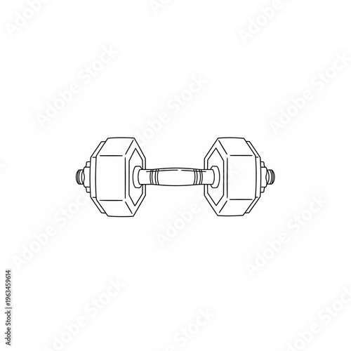 Fitness hexagonal dumbbell line art vector illustration