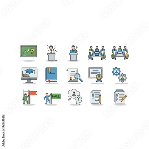 Set of business and management icons for corporate professional work