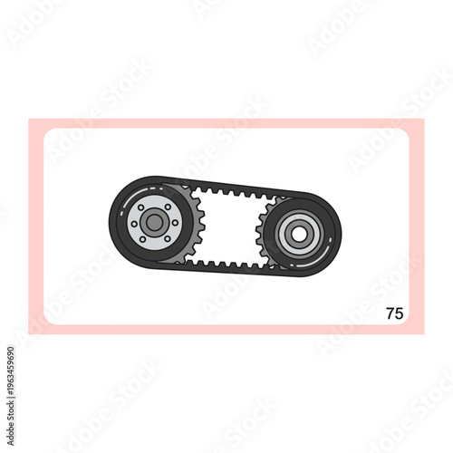Automotive engine timing belt and pulley system mechanism technical illustration