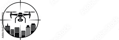 Drone surveilling a cityscape with crosshair targeting overlay Vector, illustration
