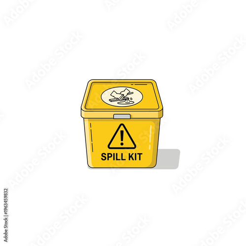 Yellow hazardous spill kit container with warning sign