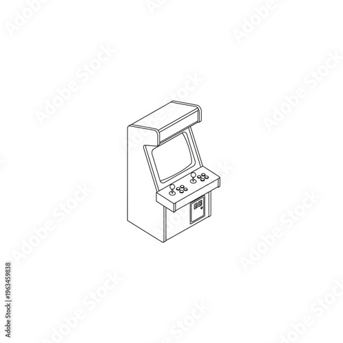Minimalist retro arcade machine cabinet line art vector