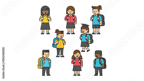 Backpack Scholars: A vibrant illustration showcasing a diverse group of students, each proudly wearing a backpack, ready to embark on a journey of education and exploration. 