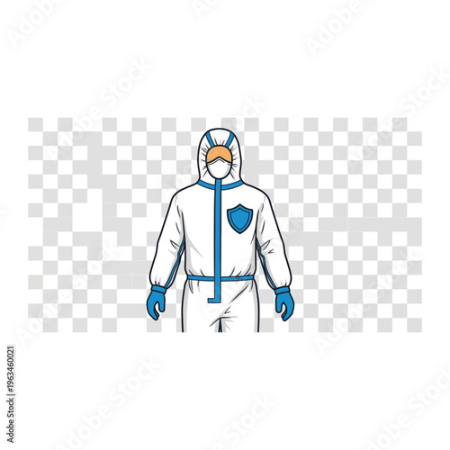 Person in white biohazard protective suit and face mask