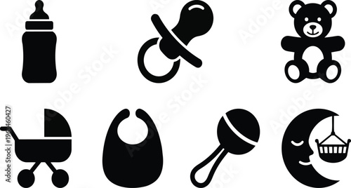 A set of baby icons on transparent background for design purposes
