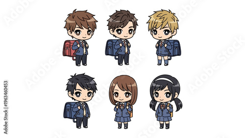 Schoolchildren in Uniform: A charming collection of schoolchildren, each in their school uniform, stands ready for the day ahead, full of youthful energy. 