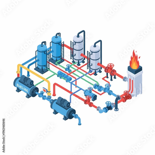 Industrial Pumping Station with Flare Stack.