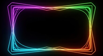 Neon, glowing, colorful border lines, abstract frame, vibrant rectangle shape