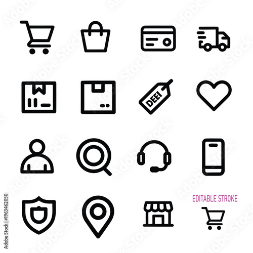 E‑Commerce Shopping Line Icons Set
