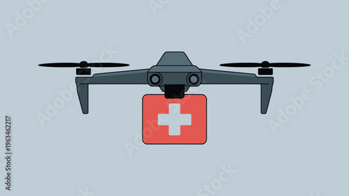 Medical drone delivering supplies with a red cross symbol Vector, illustration
