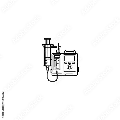 Medical syringe pump infusion machine detailed line art vector illustration