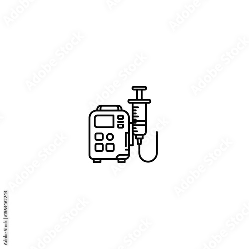 Simple medical syringe pump infusion device line art vector icon