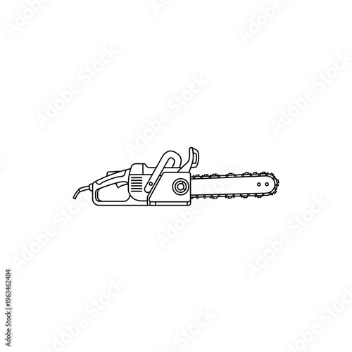 Industrial chainsaw outline illustration for woodcutting and forestry projects