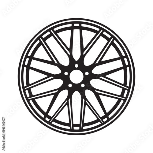 Black and White Multi-Spoke Car Alloy Wheel Rim Vector Icon