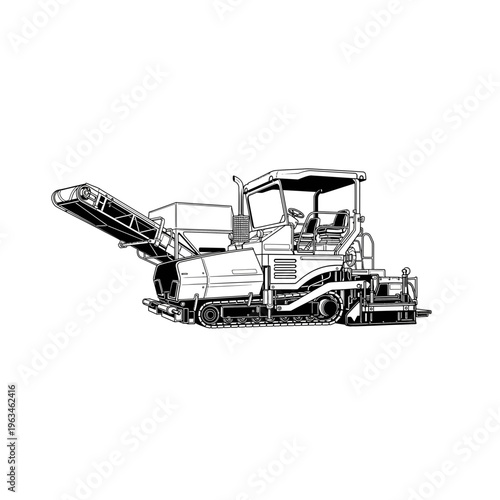 Large road milling machine outline illustration for construction projects
