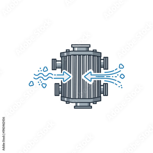 Industrial heat exchanger icon: fluid flow and temperature regulation system