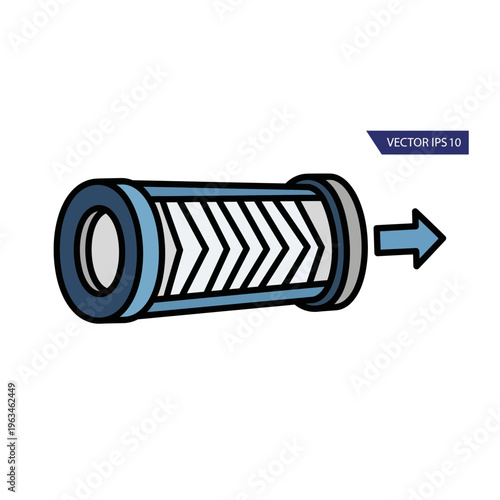 Water filter icon with flow direction and blue tones, purity concept vector