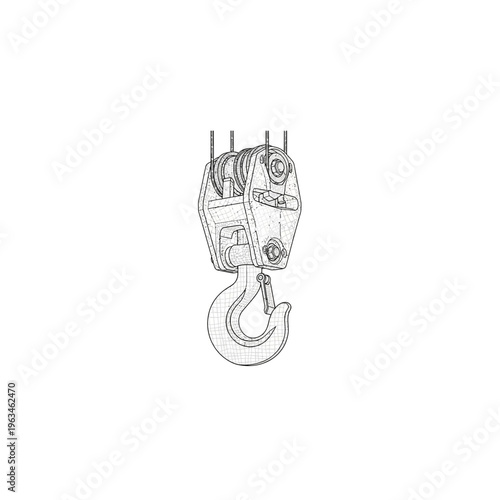 Industrial hoist hook sketch drawing for lifting and construction equipment