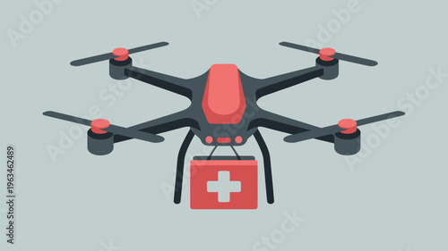 Medical drone equipped with a swiss cross emblem for emergency services delivery Vector, illustration

