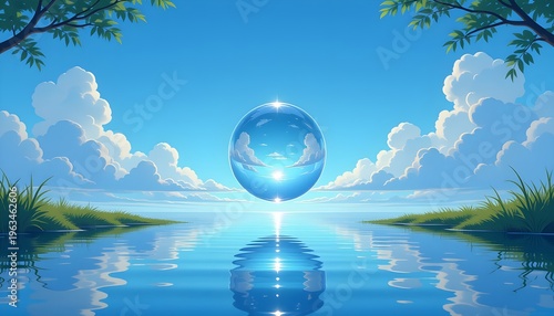 Transparent bubble over scenic landscape background