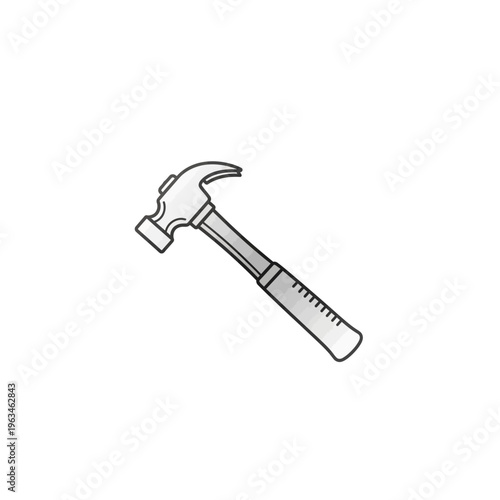 Classic metal claw hammer hand tool illustration with textured grip handle sketc