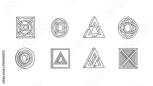 Set of geometric shapes and abstract symbols