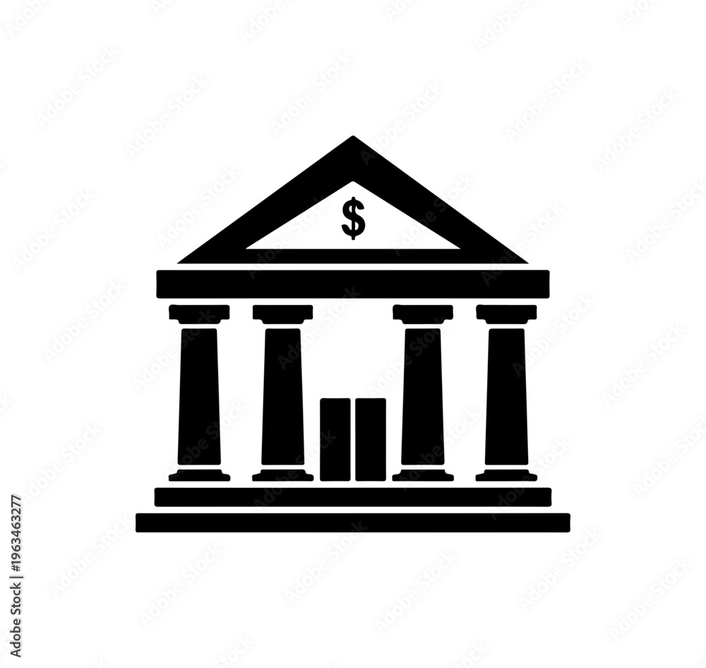 Fototapeta premium Neoclassical Temple with Dollar Sign and Bar Chart Icon