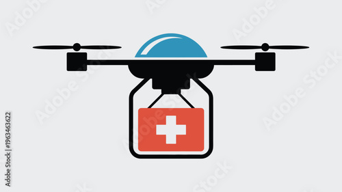 Medical drone delivering supplies with a globe emblem on top Vector, illustration
