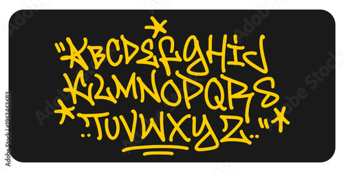 Graffiti Tag Alphabet Set A-Z in Gritty Handstyle Featuring Yellow and Green Aerosol Spray Paint Texture for Authentic Urban Design Projects