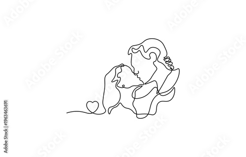 Continuous one line drawing of a loving couple embracing
