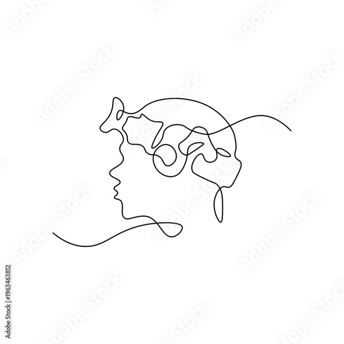 Continuous one line drawing of a woman with virtual reality headset