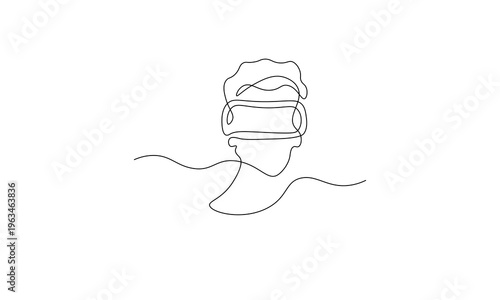 Continuous one line drawing of a man wearing a VR headset